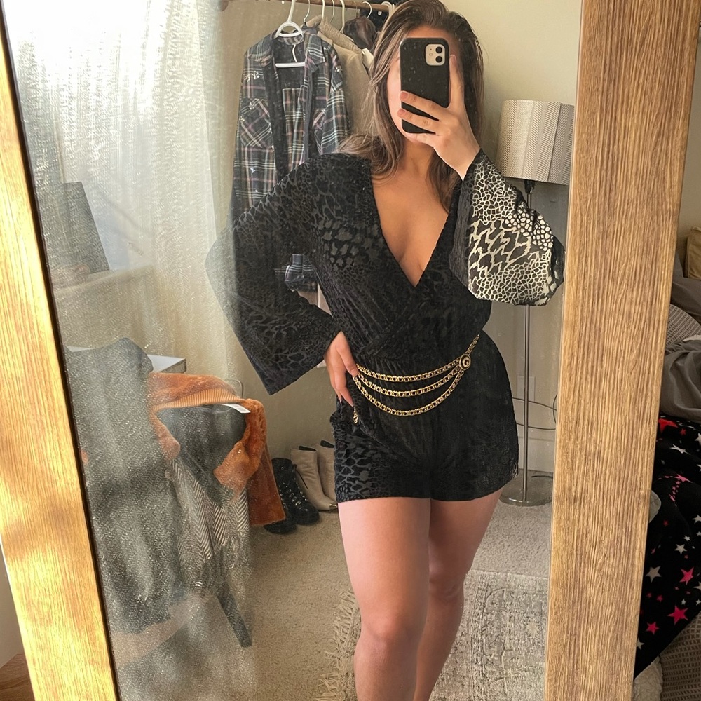 Velvet romper with bell sleeves